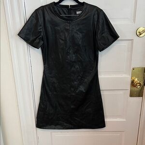 DKNY Sleek Black faux leather Mini Dress